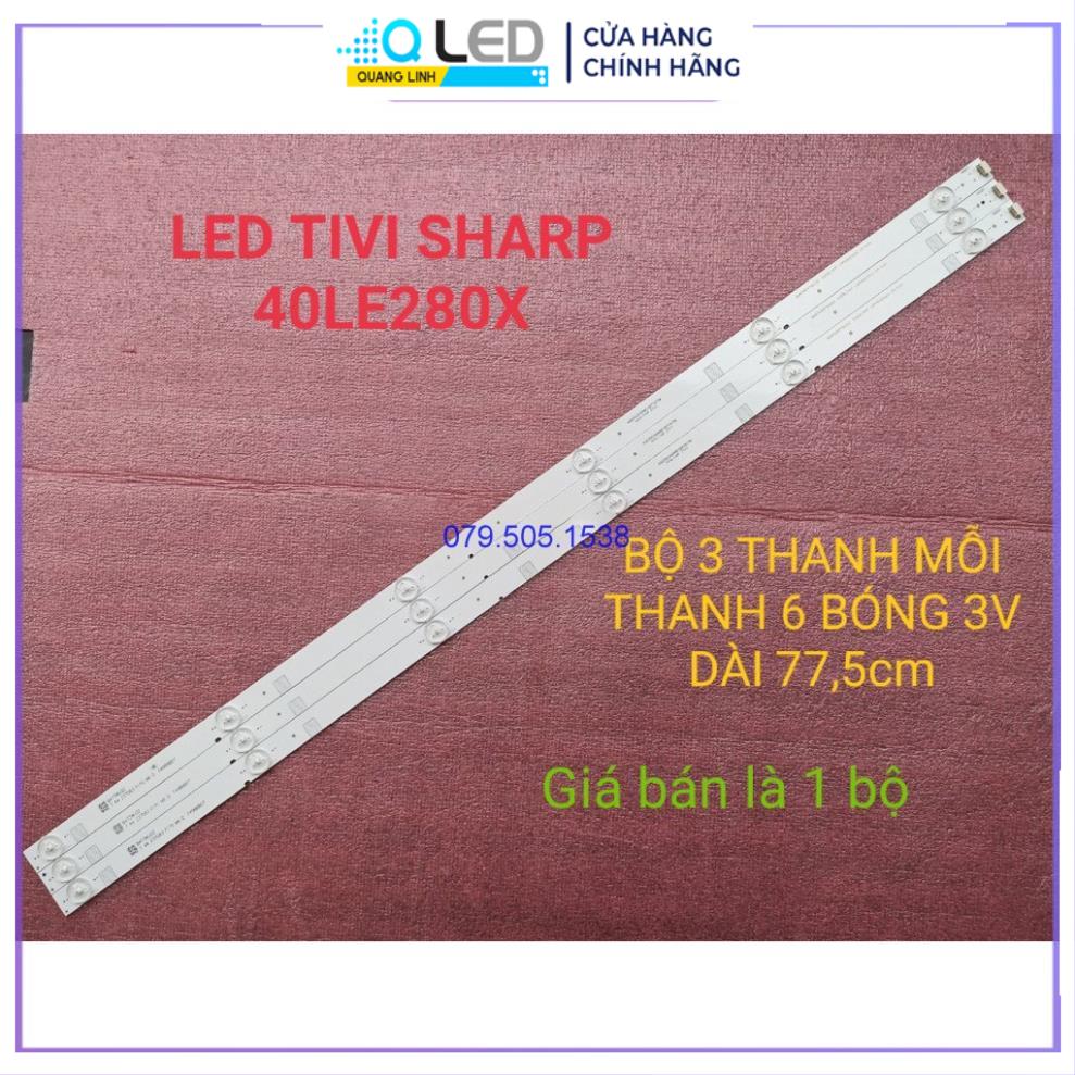 Bộ thanh đèn led tivi sharp 40le280 40le380, hàng mới 100%, bộ 3 thanh, mỗi thanh 6 bóng 3v, dài 77,5cm