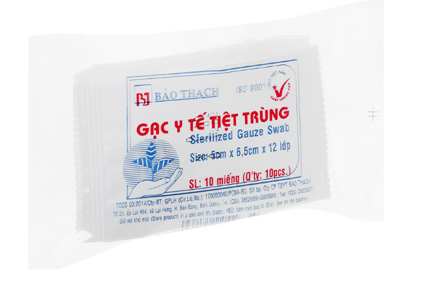 Gạc y tế Bảo Thạch túi 10 miếng (5cm x 6.5cm x 12 lớp)