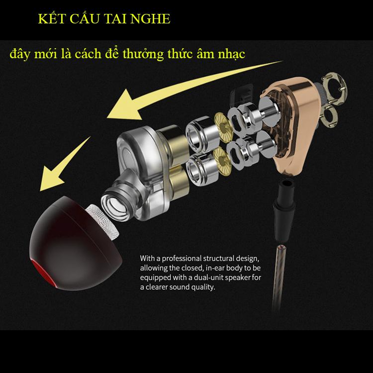 Tai Nghe có dây âm thanh hifi jack 3.5 mic đàm thoại, tai nghe lõi kép nhét tai 4 loa mini, 4 sợi cuốn loa supper bass siêu trầm cực mạnh đa năng đi phượt dùng cho mọi điện thoại giá rẻ 15k