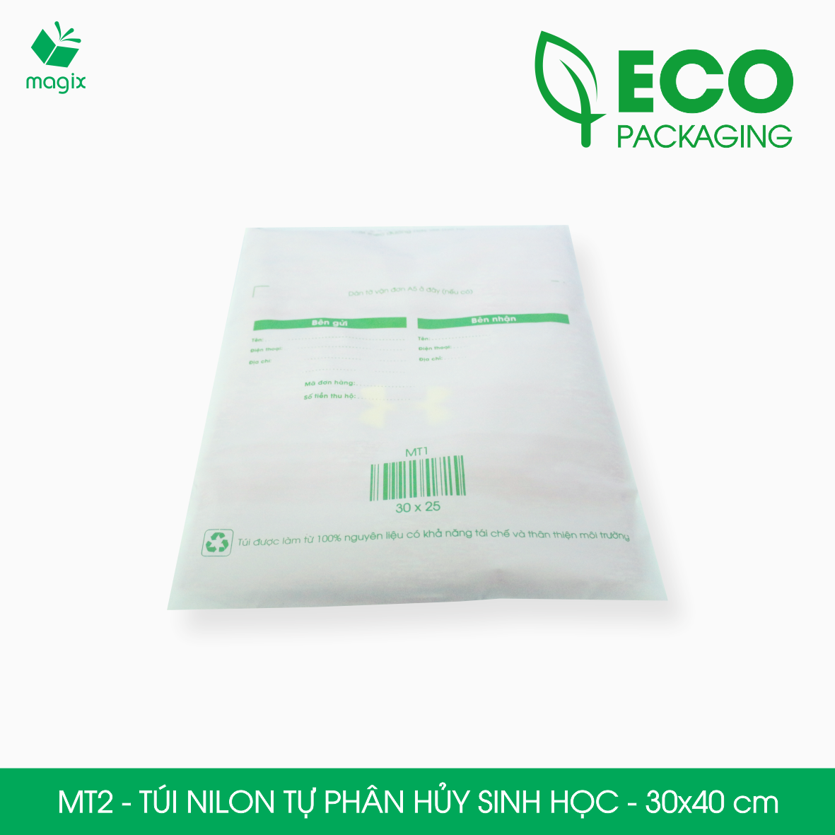 MT2 - 40x30 cm - 50 túi đóng hàng niêm phong phân hủy thân thiện môi trường, túi gói hàng