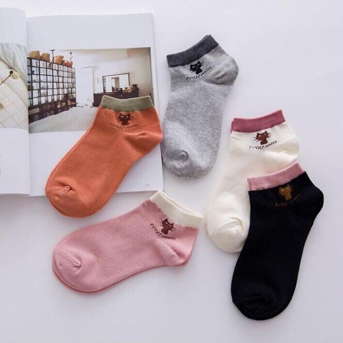 combo 5 đôi Tất mèo miu miu cổ ngắn