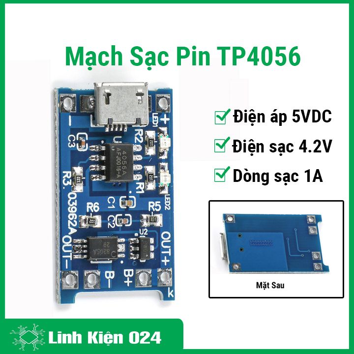 Module sạc pin TP4056 1A MICRO V2 - IC bảo vệ quá dòng quá áp