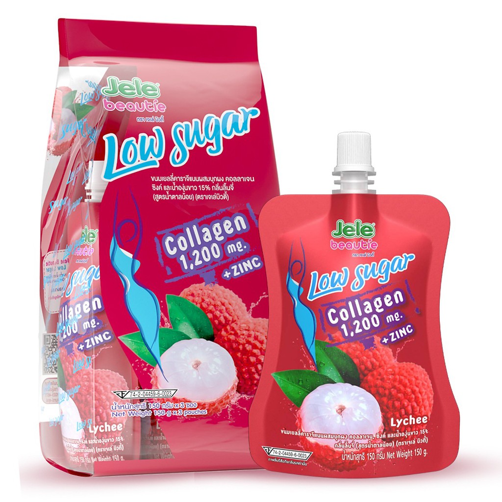 [Quà Tết 2022] [CHÍNH HÃNG] Combo 3 Nước trái cây ít đường có thạch Jele Beautie Low Sugar - hương Vải Collagen (150g x 3 gói)