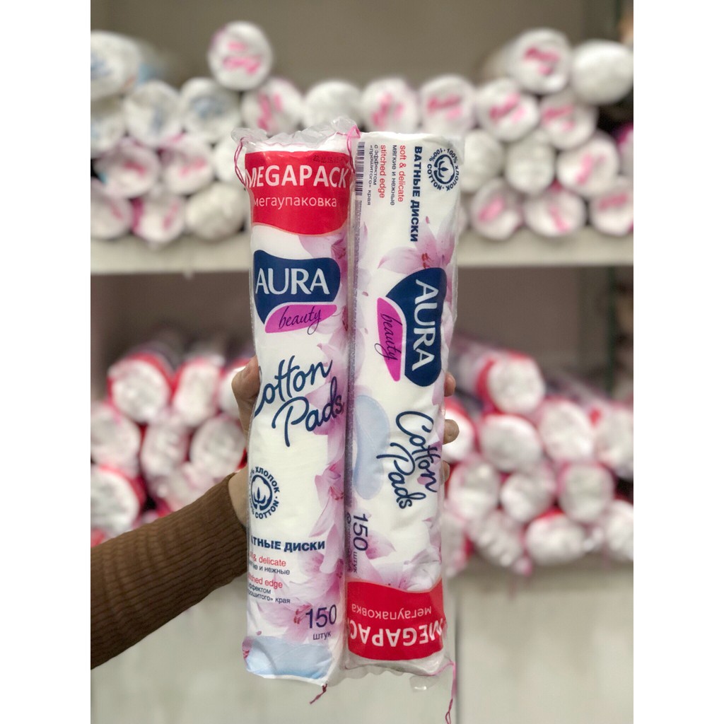 [HCM]BÔNG TẨY TRANG 100% COTTON AURA 150 miếng