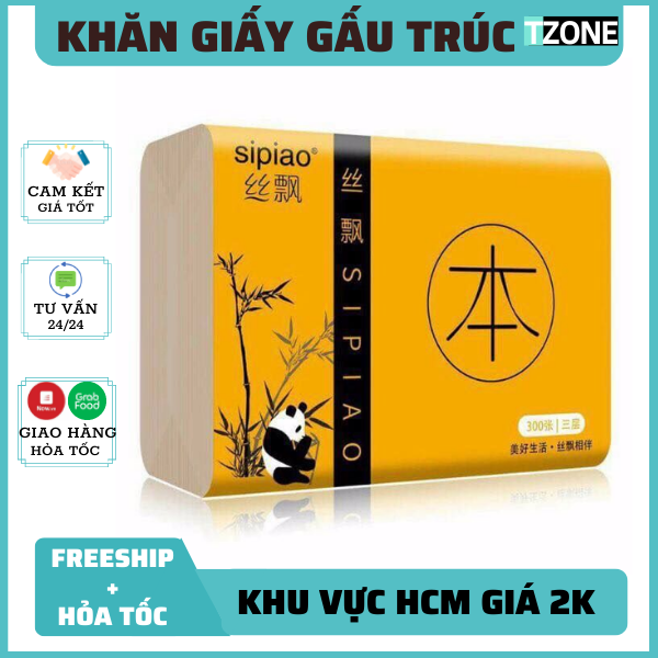 FREESHIP HCM 1 gói Khăn Giấy Gấu Trúc Sipiao - 1 gói 300 tờ siêu dai