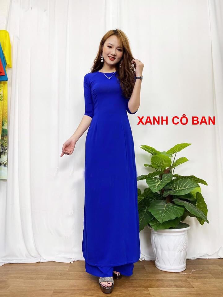 Áo Dài Lụa Nhật - Màu Xanh Cô Ban Đậm Siêu Đẹp