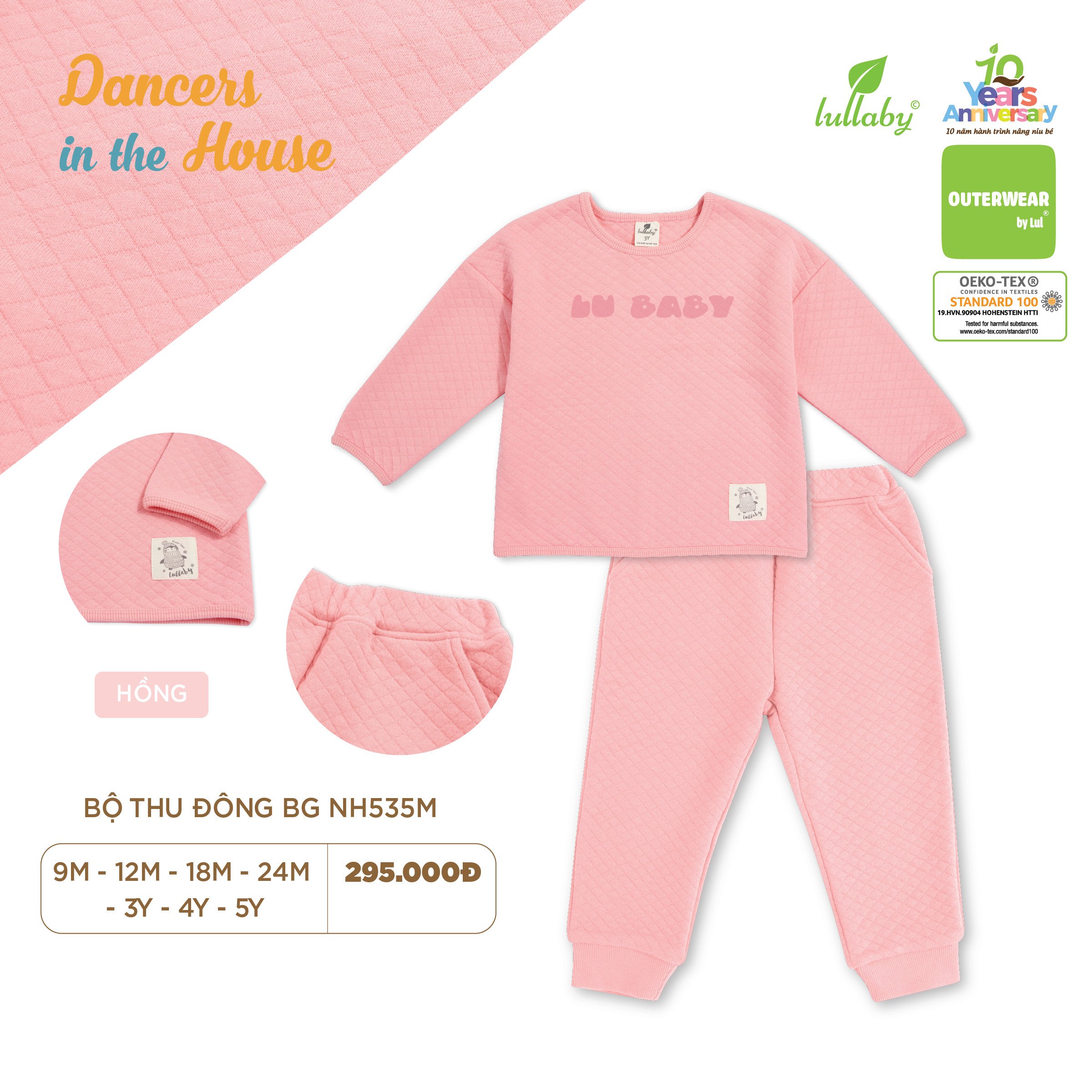 Bộ quần áo dài tay chất liệu mềm mại thu đông QUILT JACQUARD trẻ em Lullaby
