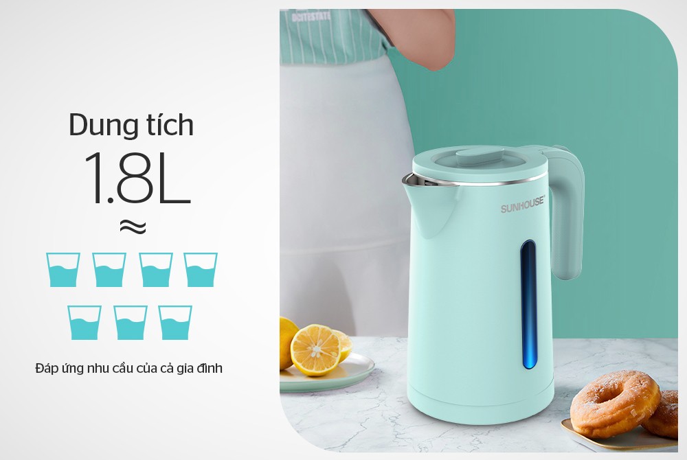 Ấm Siêu Tốc Inox 2 Lớp Sunhouse 1.8L SHD1351
