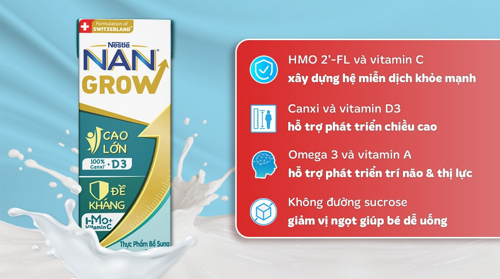 Combo 6 Lốc sữa pha sẵn Nestlé Nan Grow 180ml (24 hộp)