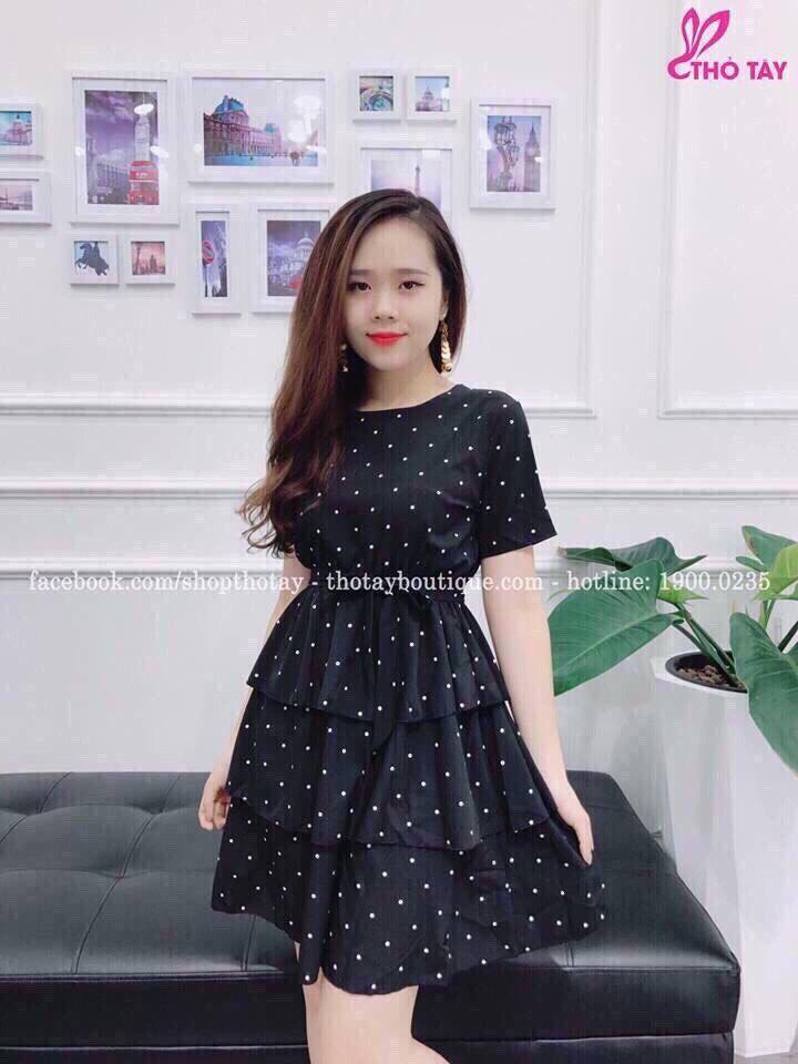 [HCM]Đầm chấm bi cột nơ  -HT