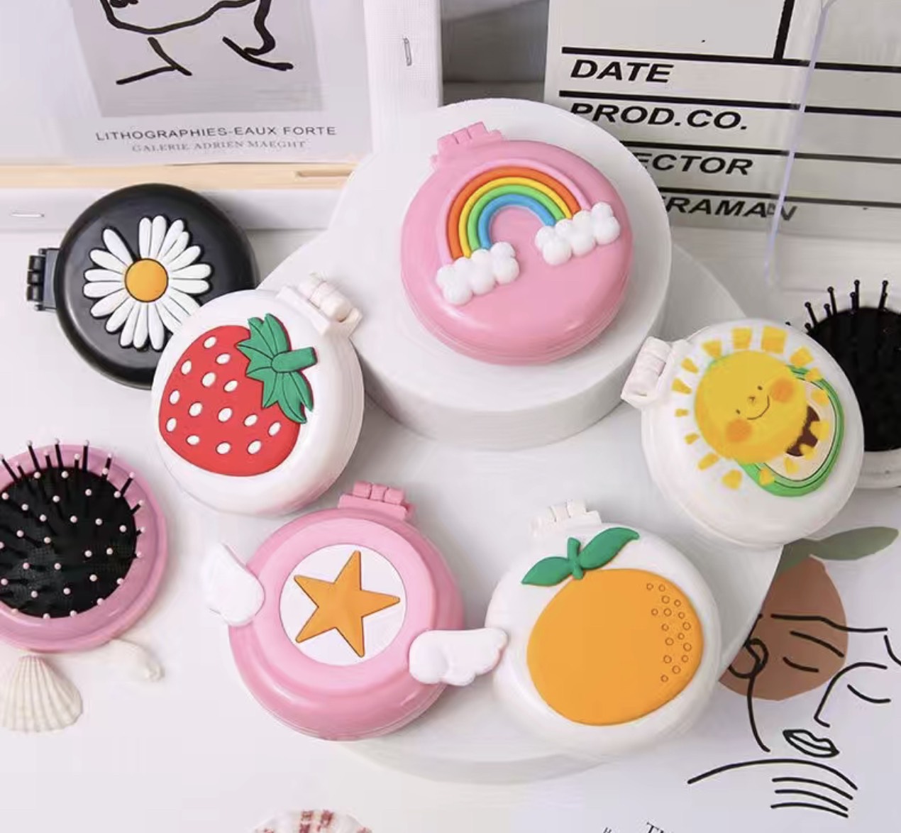 Bộ gương lượt mini, lượt gương gấp bỏ túi, siêu cute, đáng yêu, giao ngẫu nhiên
