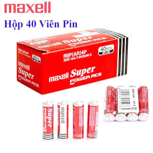 [ PIN TỐT THÔNG DỤNG ] Hộp 40 Viên Pin Tiểu AA (2A) 1.5V - Pin Maxell Super Đỏ - Date mới 12 tháng.