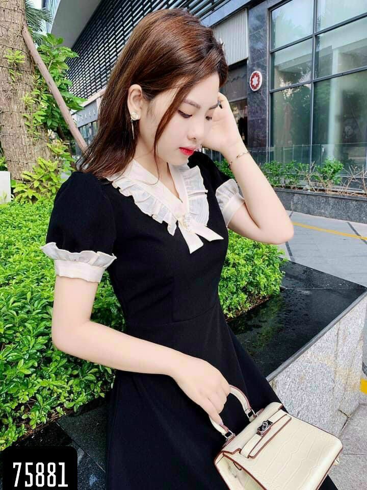 [HCM]đầm xoè nữ  cổ phối voan sang trọng