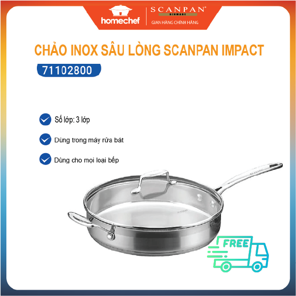Chảo inox sâu lòng Scanpan Impact dùng bếp từ 28cm, thiết kế đáy 3 lớp, inox 18/10 siêu bền, an toàn cho sức khỏe - 71102800