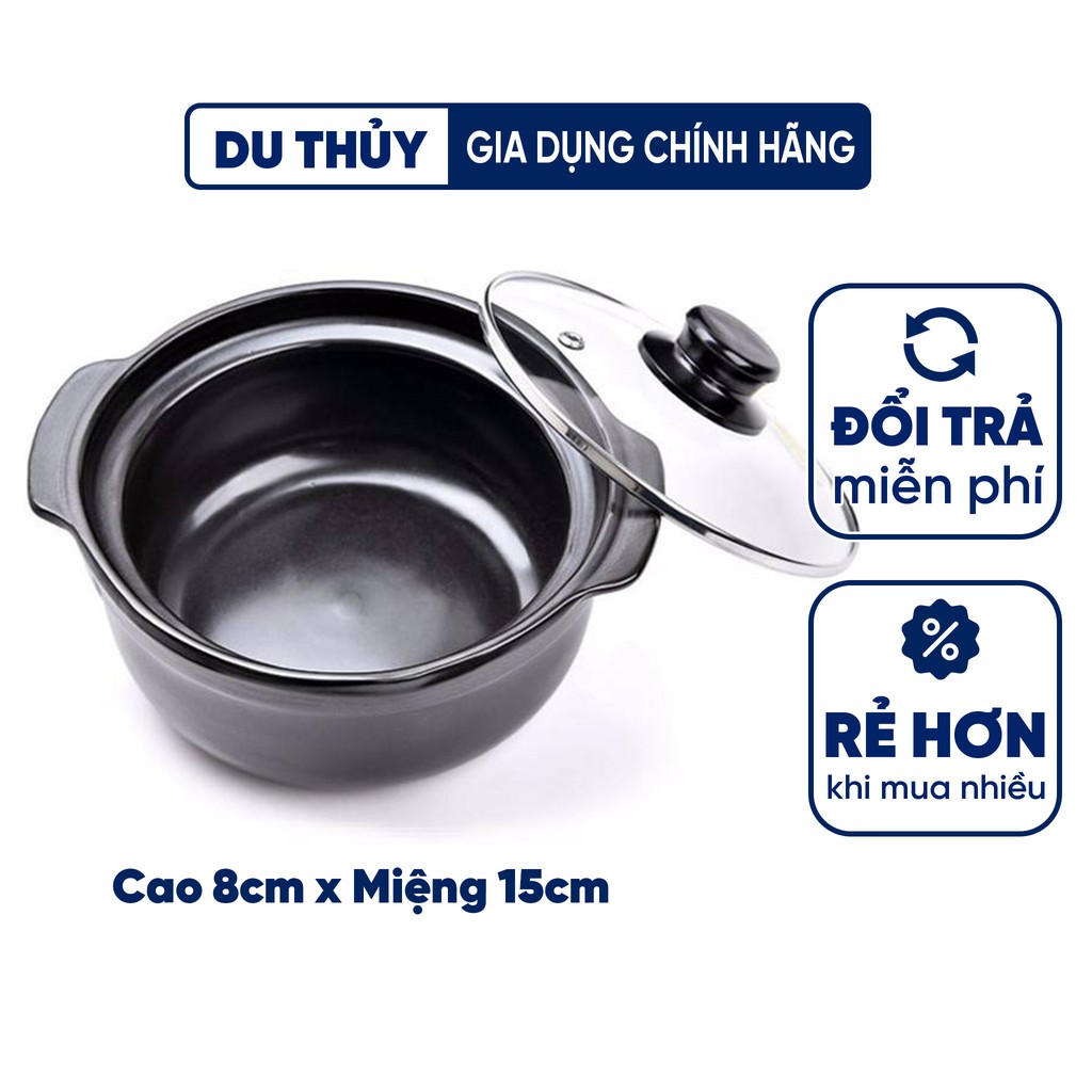 NỒI ĐẤT TRÁNG MEN CHỊU NHIỆT NẮP KÍNH 0.5 LÍT