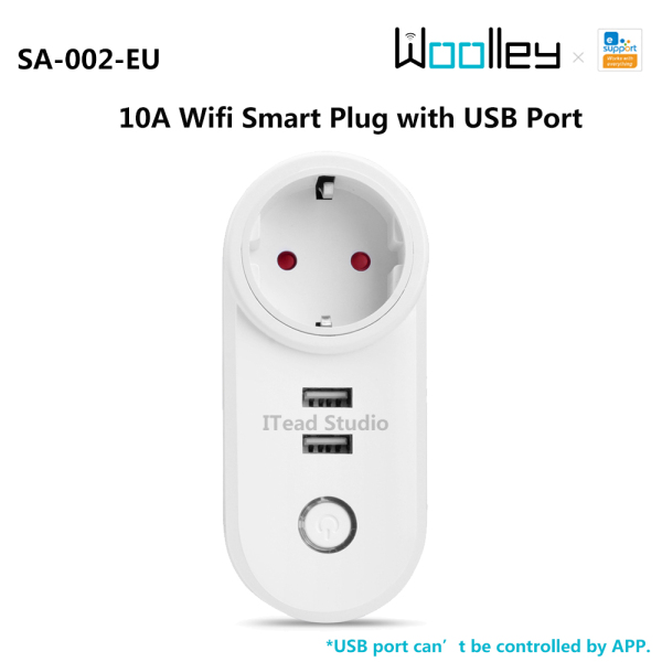 Ổ cắm thông minh điều khiển từ xa Woolley hỗ trợ Wifi 2.4GHz 10A 100V-240V tích hợp cổng USB và jack cắm châu Âu, có tính năng lịch và hẹn giờ, dùng kèm với ứng dụng EWeLink và hỗ trợ điều khiển bằng giọng nói Alexa G**gle Home
