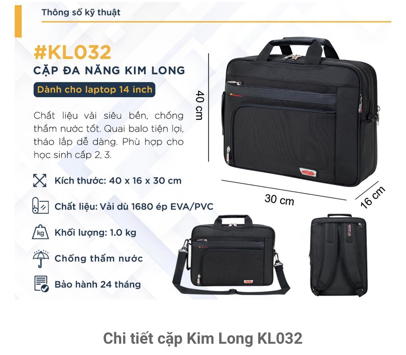 Cặp đen học sinh hiệu Kim Long KL032
