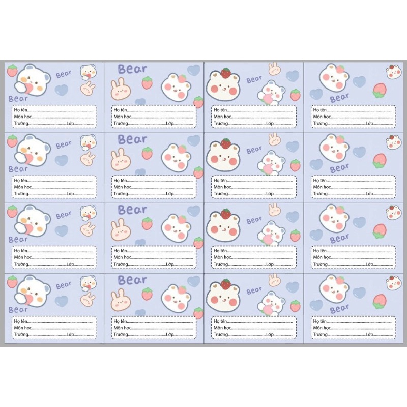 Xấp 16 Nhãn Decal Dán Vở Cắt Sẵn Siêu Cute