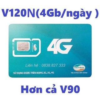 Sim 4G Viettel V120N 4GB ngày,Gọi Miễn Phí Viettel thumbnail