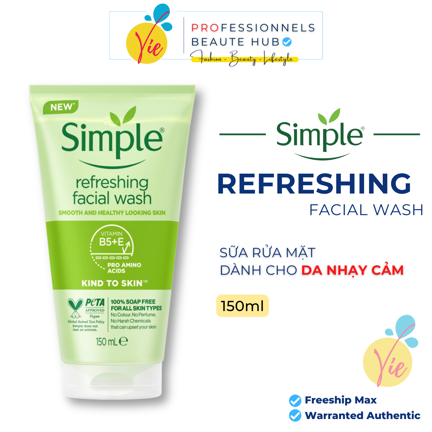 Sữa rửa mặt Simple Refreshing Facial Wash lành tính sạch thoáng cho da nhạy cảm