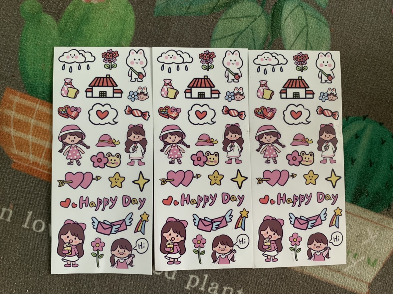 Sticker dán cute, bé gái dễ thương, happy day