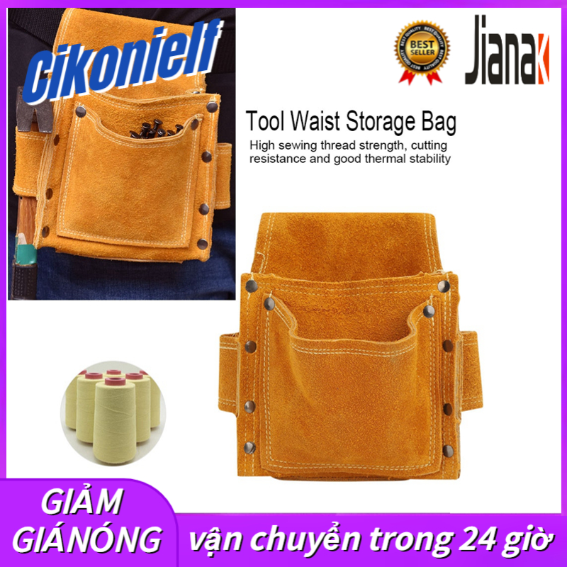 Tool Waist Storage Bag Work Apron Durable Cowhide Construction Portable Multifunctional Hardware Tool Storage Ginger Color