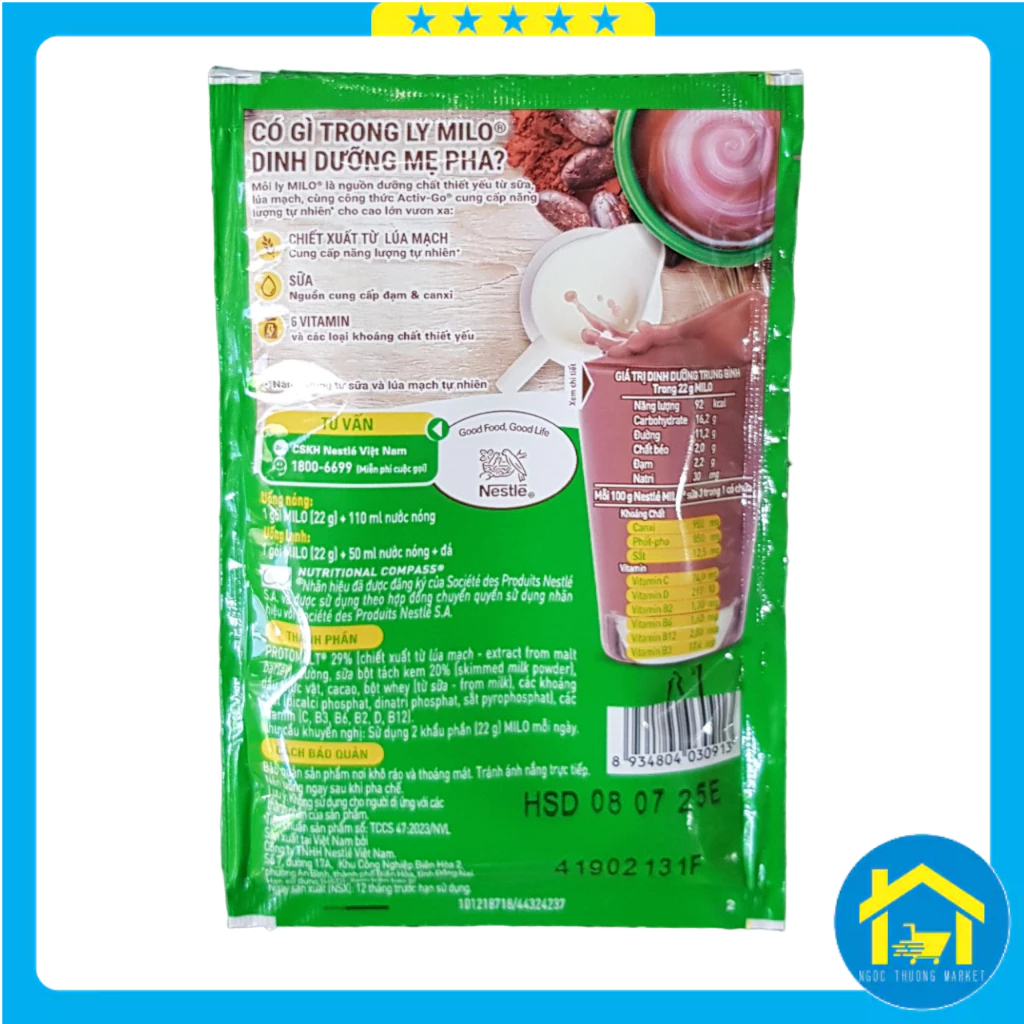 Nestle Milo - Sữa Milo dây 10 gói x 22g tăng cường sức khỏe milk với protomalt 2% & vitamin c bổ sung dưỡng chất