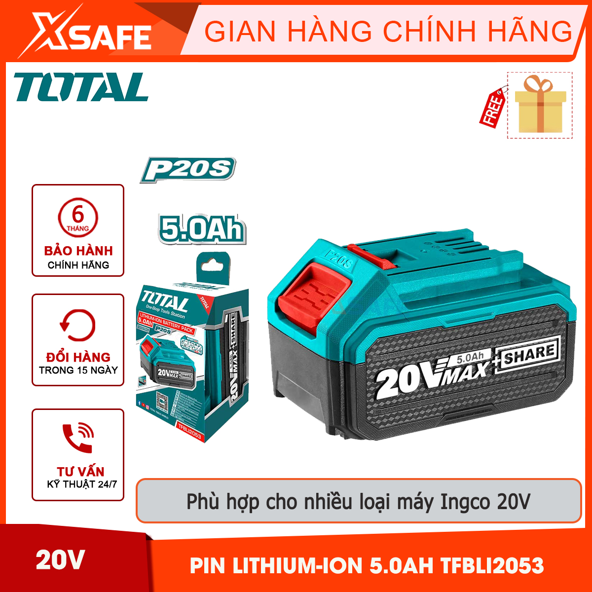 Ingco total tfbli2053 lithium-ion battery 5.7ah total tfbli2053 compatible with total series, LED indicator battery with long life