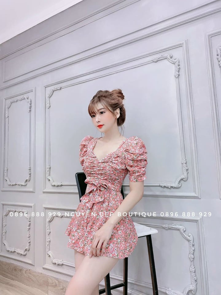Đầm nữ lụa hoa nhún ngực siêu xinh thời trang Bambo