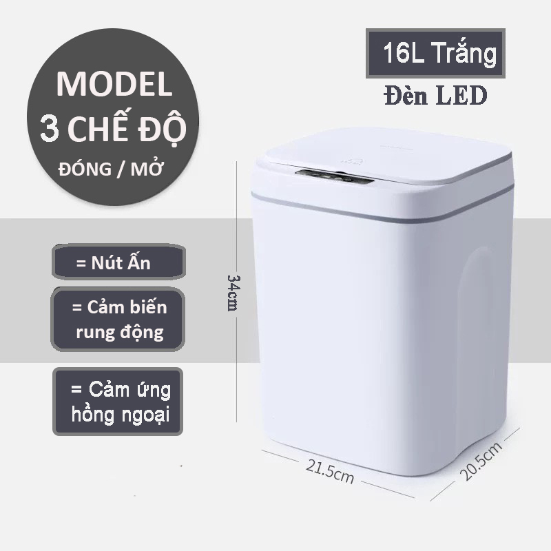 [ BẢO HÀNH ] Thùng Rác Cảm Ứng Tự Động Thông Minh Sạc Tích Điện USB 3 Chế Độ Đóng Mở Dung Tích 14L 16L