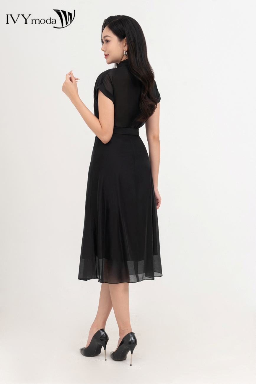 [TẶNG ÁO 2 DÂY] Đầm lụa dáng xòe phối đai IVY moda MS 48M8275