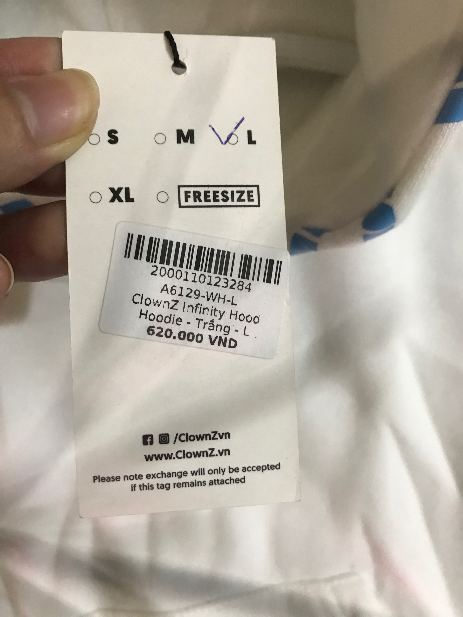 Clownz Infinity Hoodie Trắng  size L