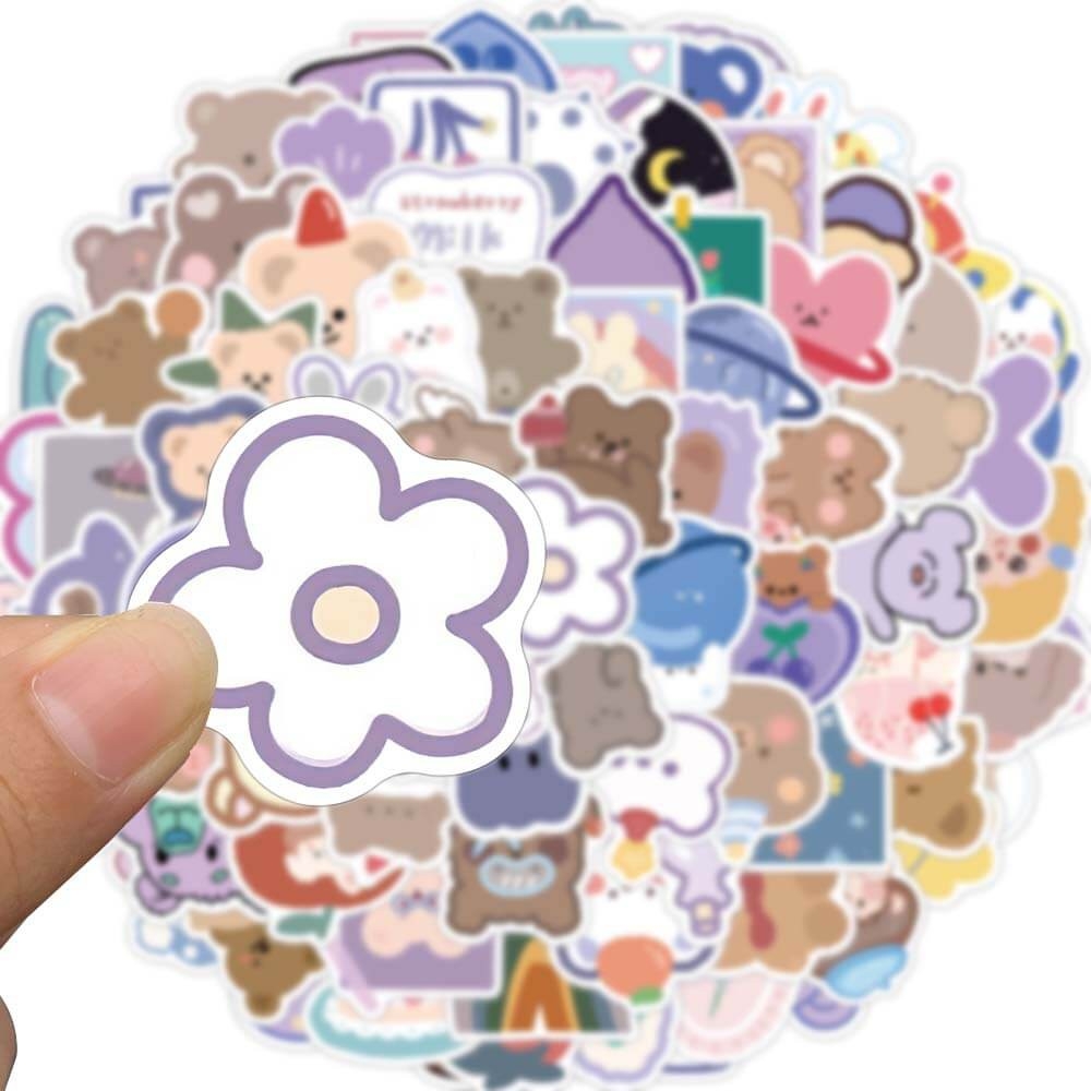 Set 90 sticker hình dán gấu tím dễ thương chống thấm nước