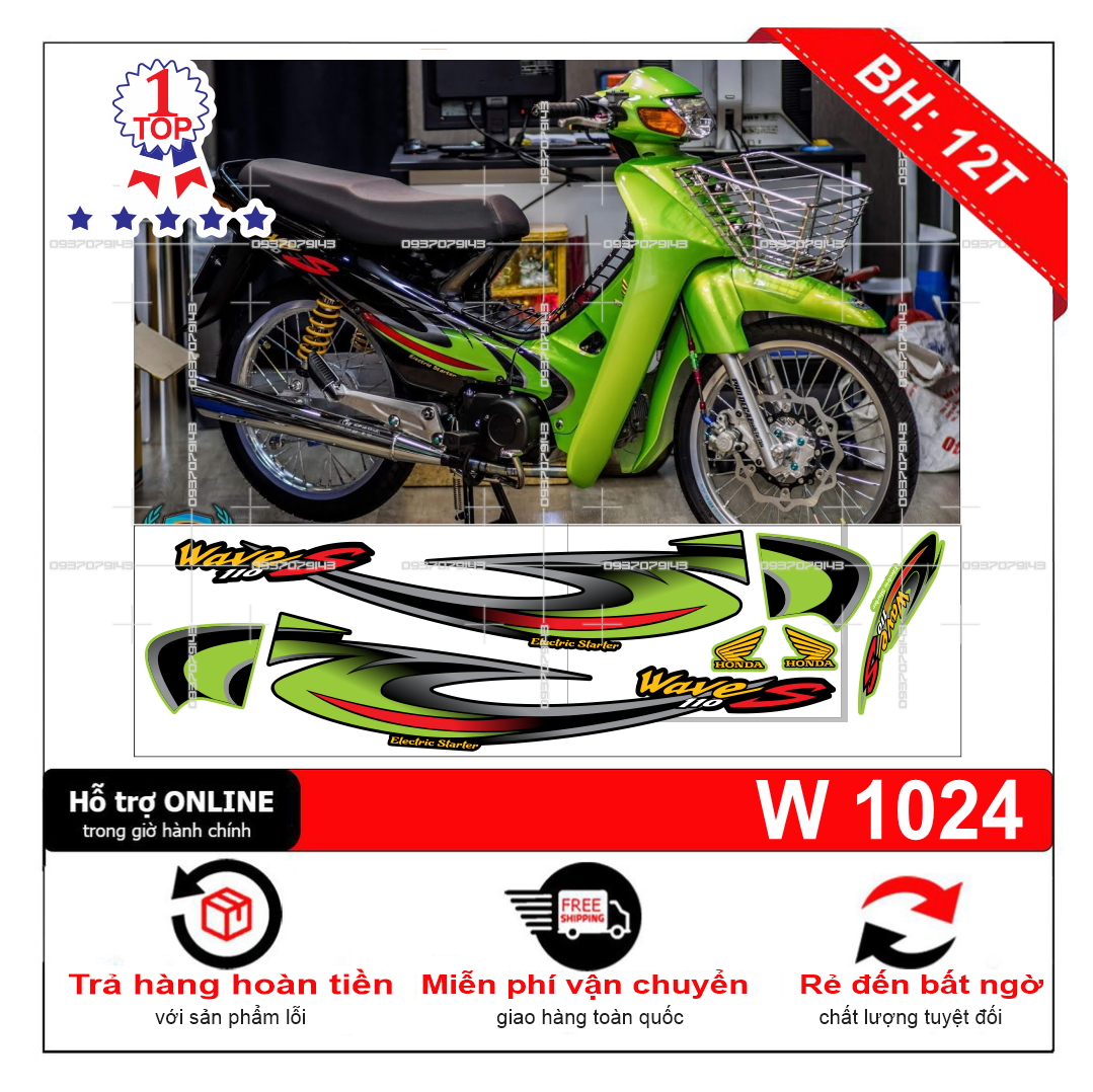 Tem rời wave nhỏ đời đầu xanh đen phố decal