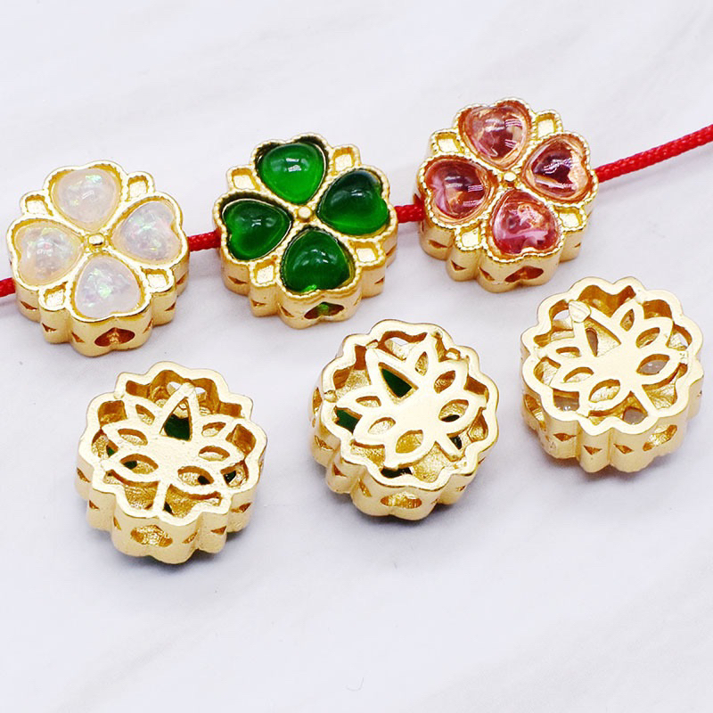 Charm cỏ 4 lá đính đá nhiều màu - KL203
