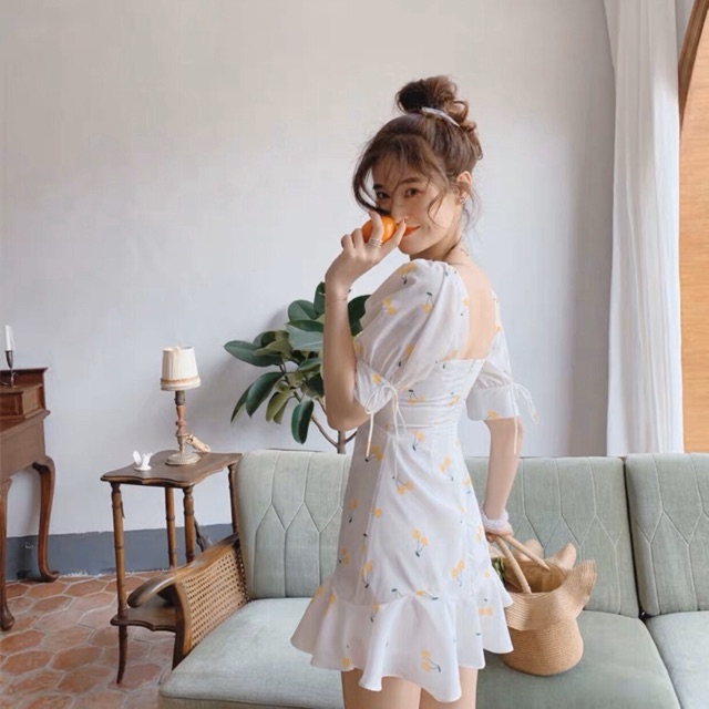 Đầm cherry vàng nghệ mắc cáo