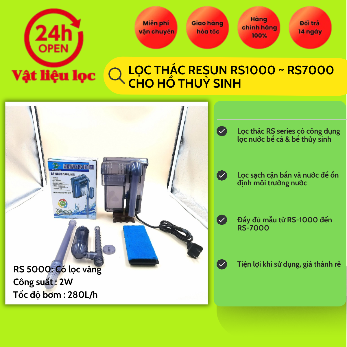 lọc thác REsun 1000-7000 cho bể cá hồ thuỷ sinh