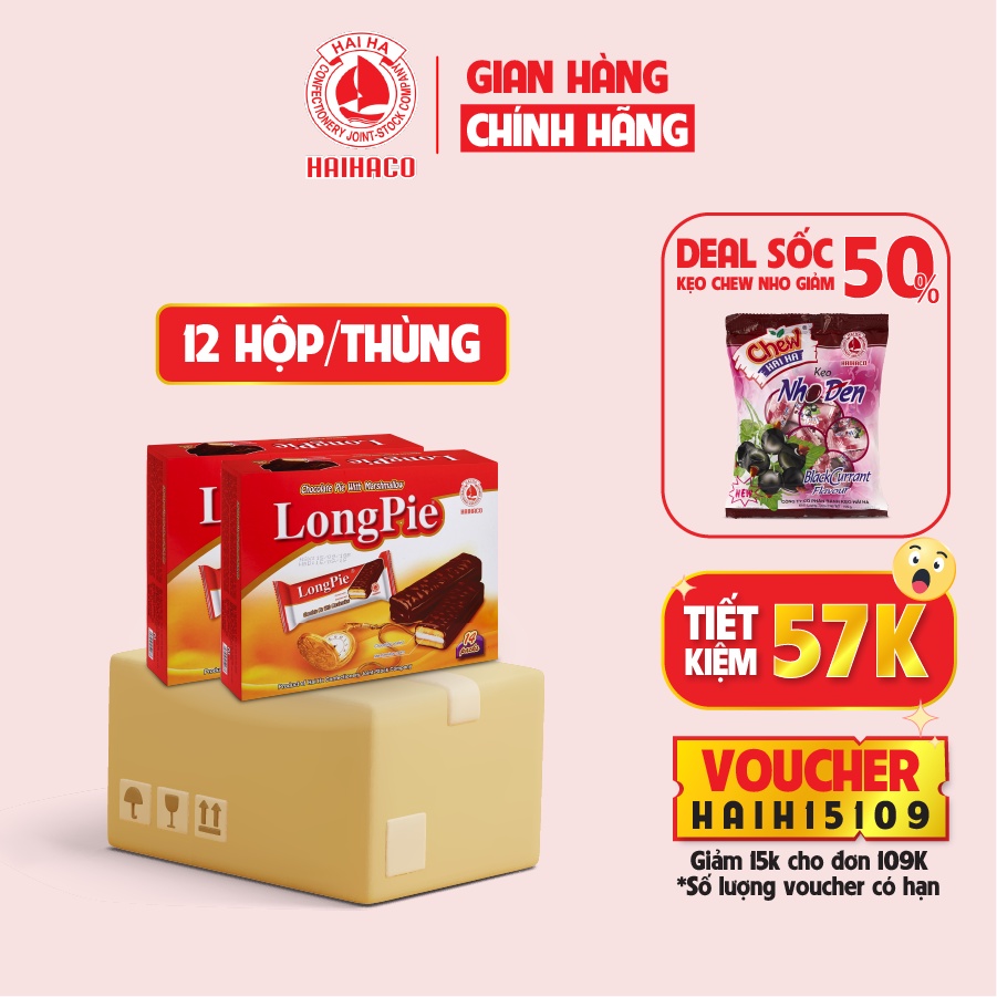 [Thùng Giá Sỉ] Bánh Mềm Phủ Socola LongPie Hộp: 252g - 12 Hộp/Thùng