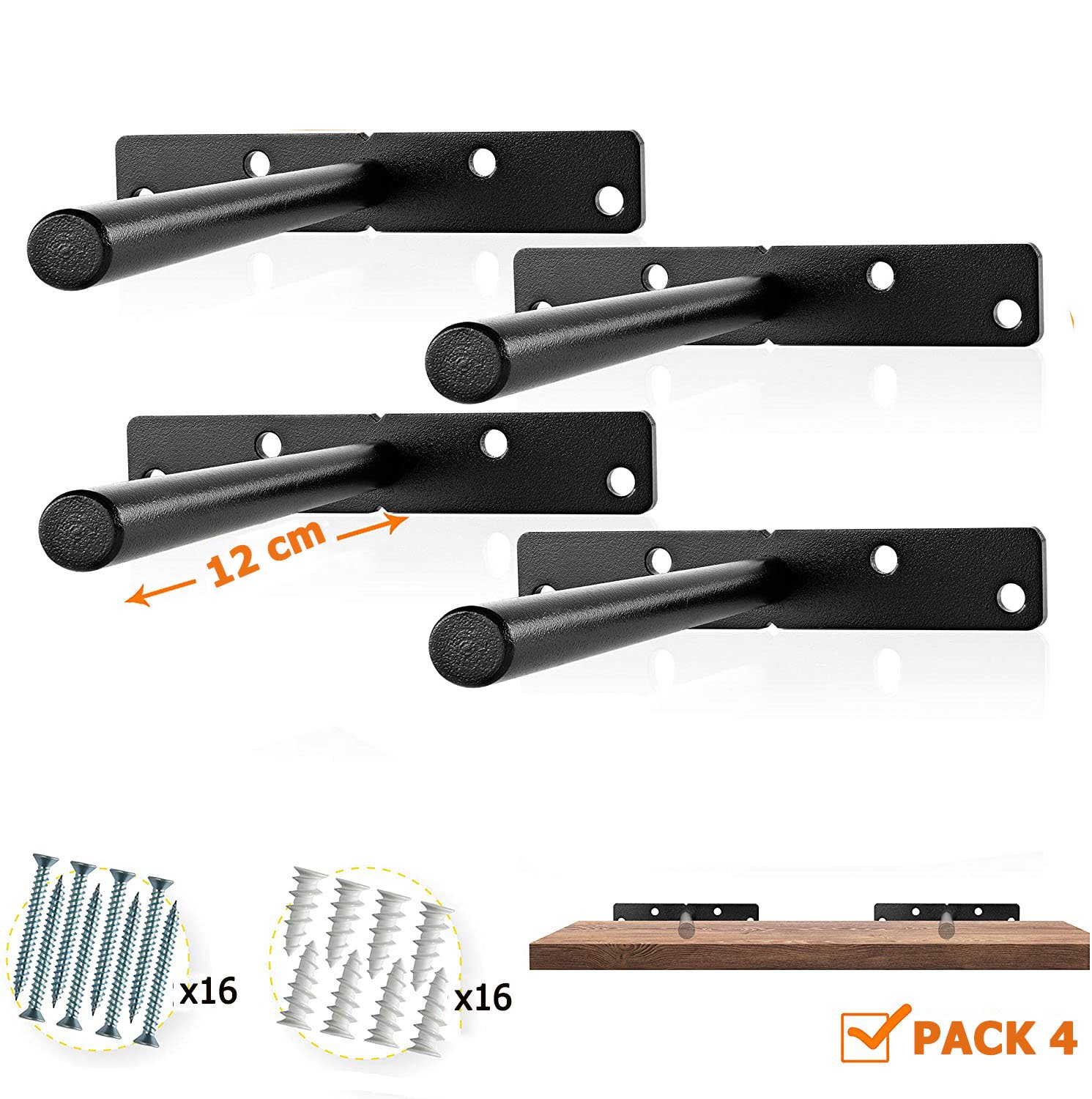 Bộ 4 chốt âm chữ T bas âm đỡ kệ treo tường bằng thép đặc 12cm kèm phụ kiện vít tắc kê