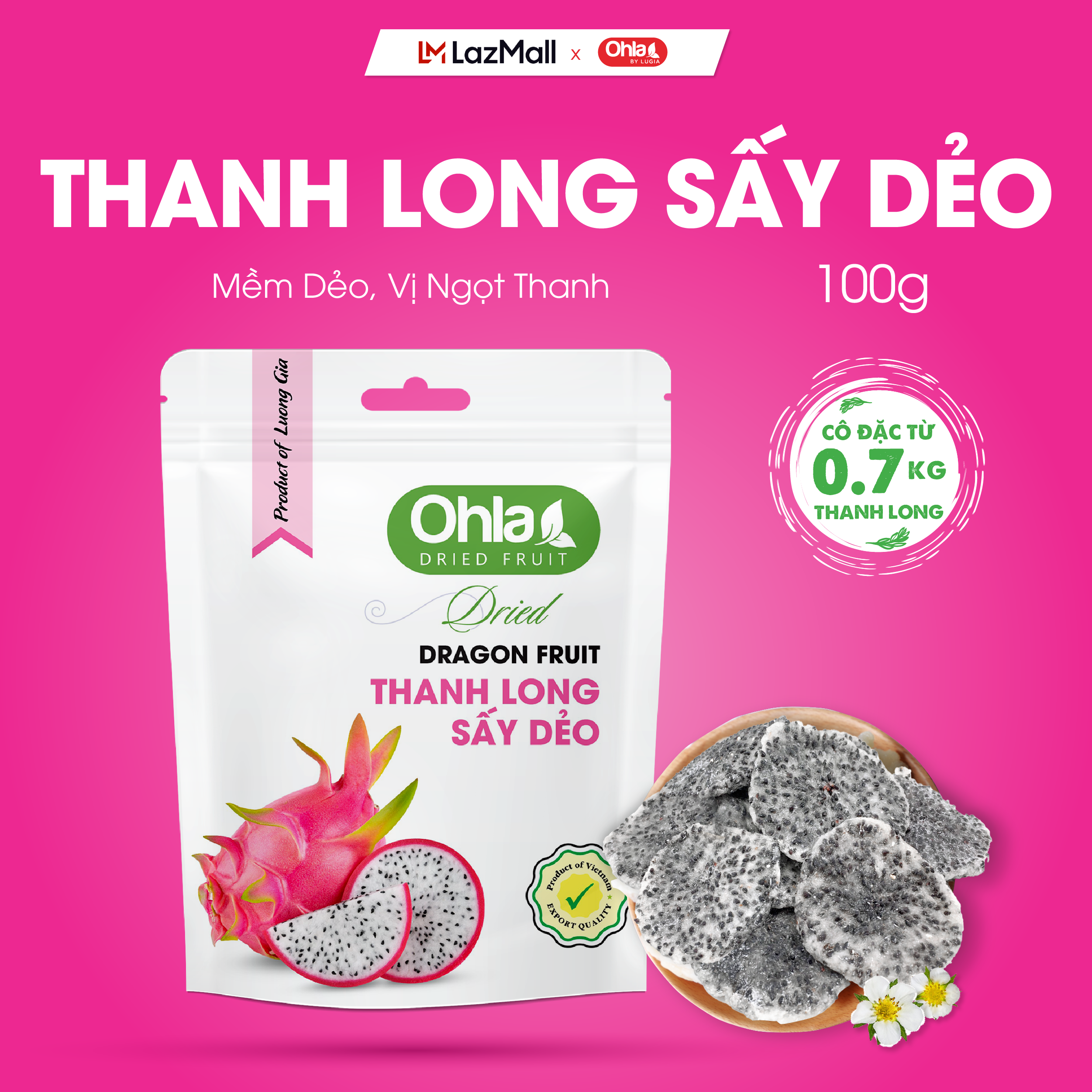Thanh long sấy dẻo Ohla - 100g