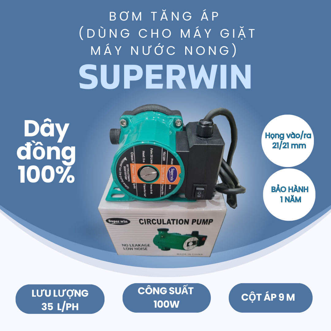 Máy bơm tăng áp tự động Superwin 100W cho máy giặt máy nước nóng