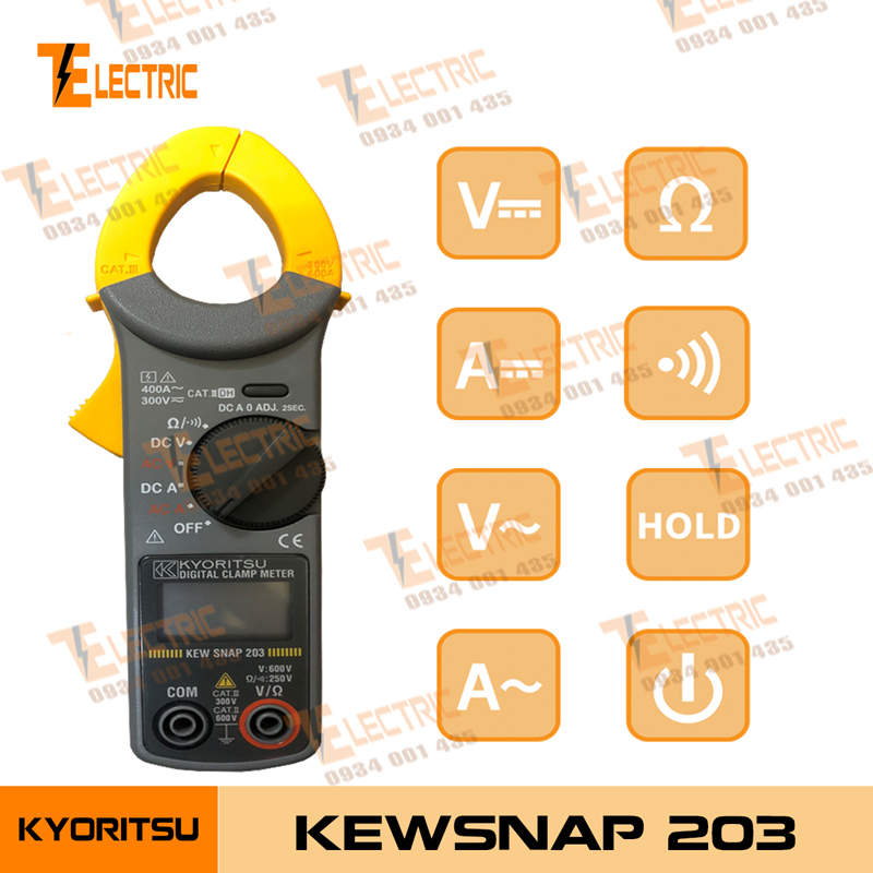 Kyoritsu kewsnap 203 ampe kìm đo dòng điện đo điện ac/dc 400a 600v