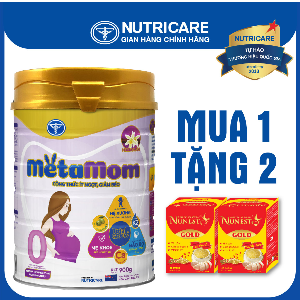 Tặng 2 lọ yến Sữa bột Nutricare MetaMom cho phụ nữ mang thai cho con bú