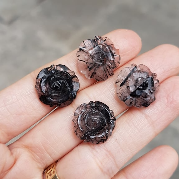 Mặt Đá Hoa Mẫu Đơn Đá Thạch Anh Tóc Đen Tự Nhiên