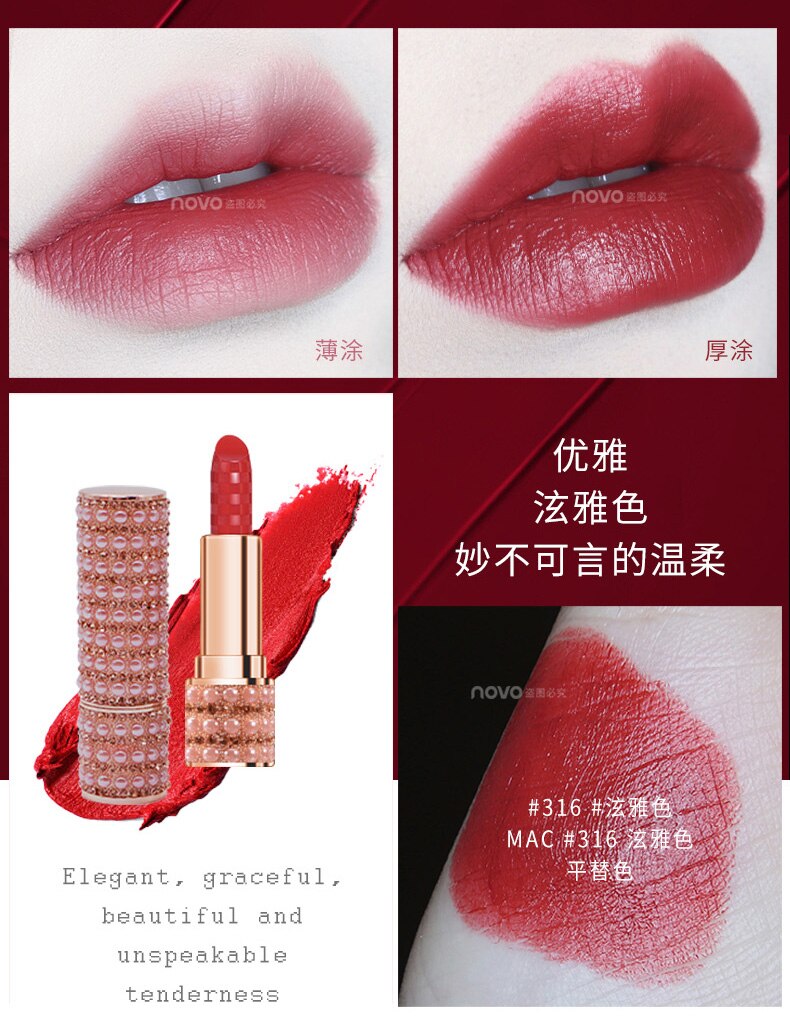 Thỏi son novo thiết kế hạt trai sang chảnh chất son mịn mướt môi