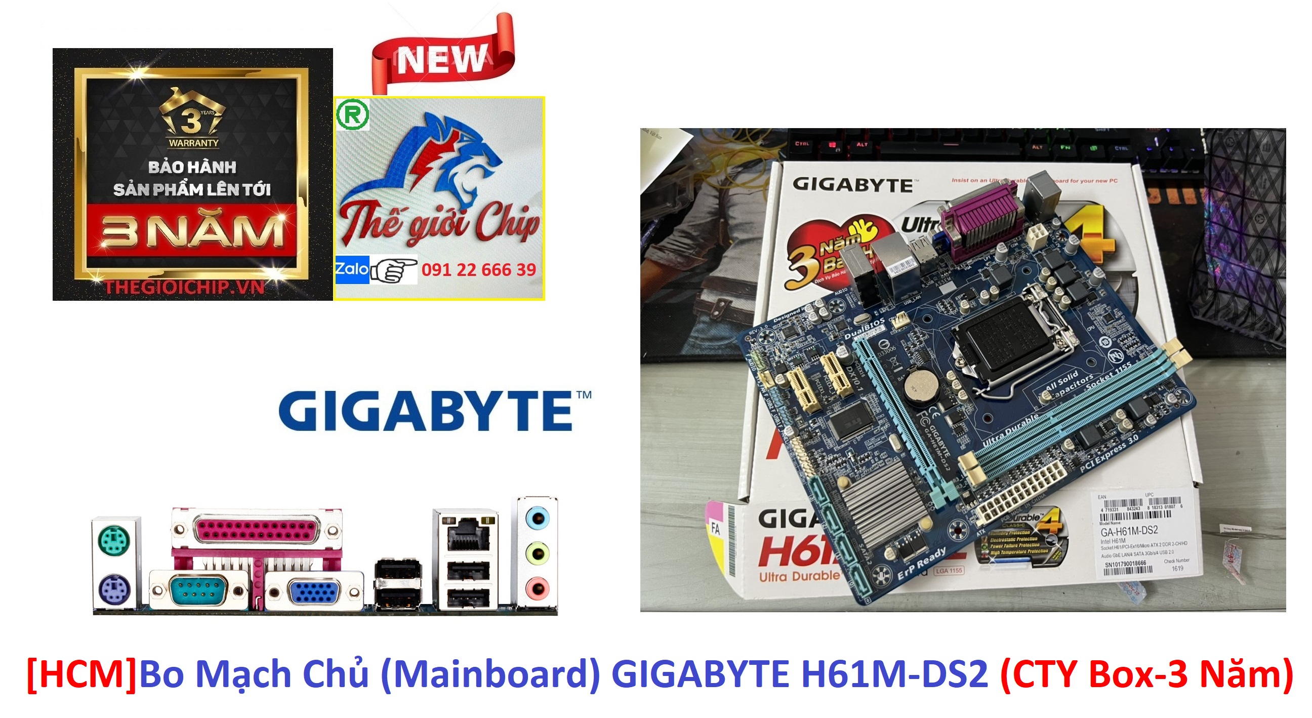 [HCM]Bo Mạch Chủ (Mainboard) GIGABYTE H61M-DS2 (CTY Box-3 Năm)
