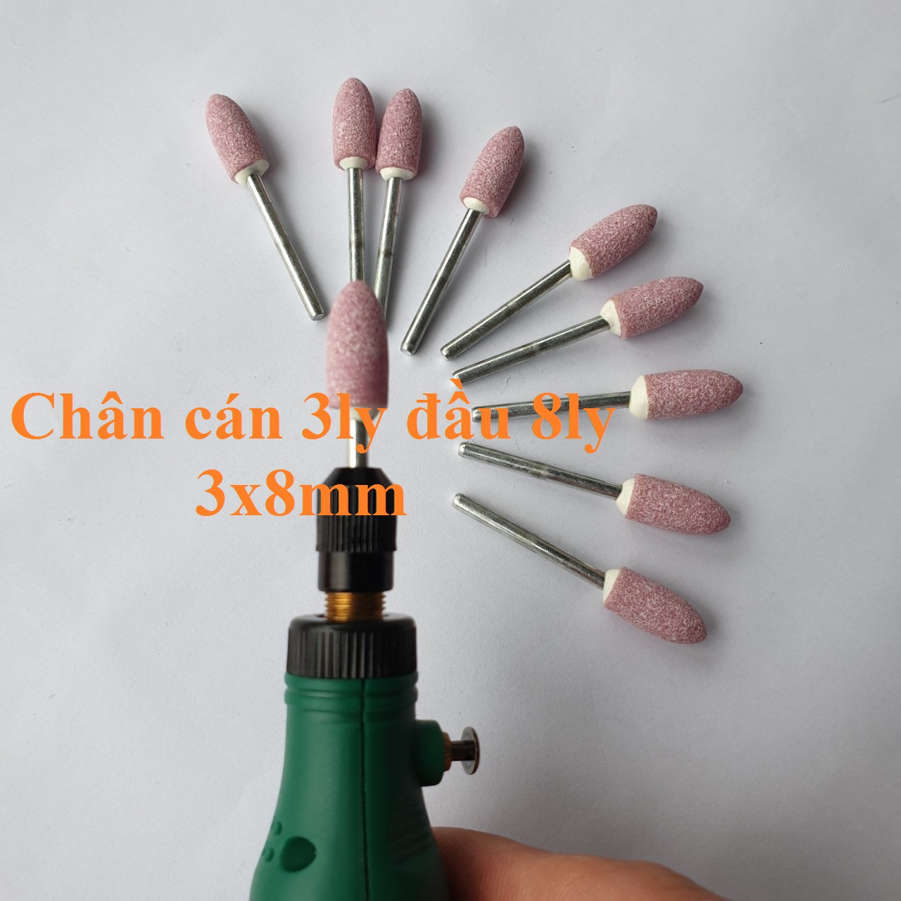 10 Mũi đá mài hình trụ tròn đầu mini 3x8mm - đầu đá mài mini chân 3ly đầu 8ly