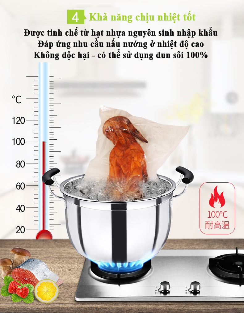 Túi hút chân không thực phẩm dày dặn dẻo dai đóng gói chân không đồ khô và đồ ướt dễ dàng có mối xé túi tiện lợi trong suốt an toàn thực phẩm (1kg)