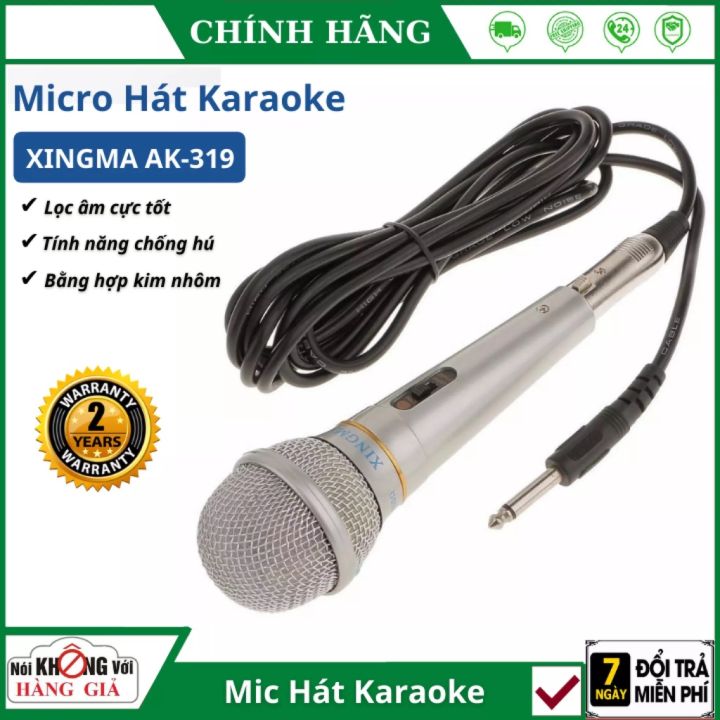 Micro karaoke, mic chống hú, mic karaoke, micro có dây, micro karaoke có dây, Mich hat co day,Micro karaoke XINGMA AK-319 chính hãng, Mic hát có dây chống hú cao cấp - Bảo hành 12 tháng