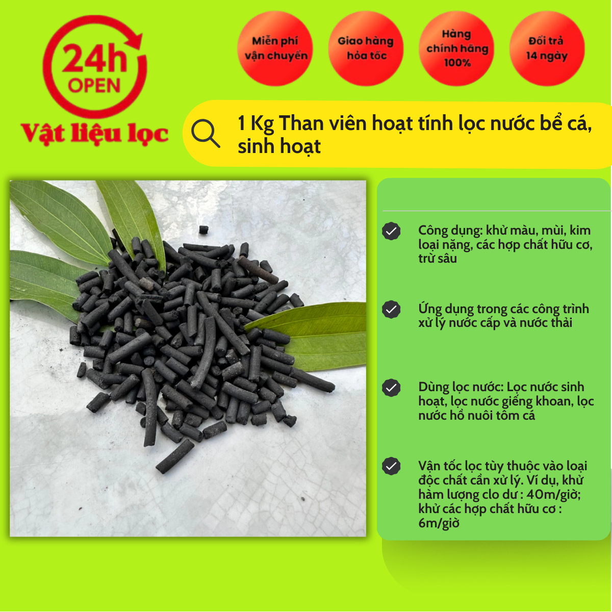 1kg Than Hoạt Tính Lọc Nước Hồ Cá Bể Cá